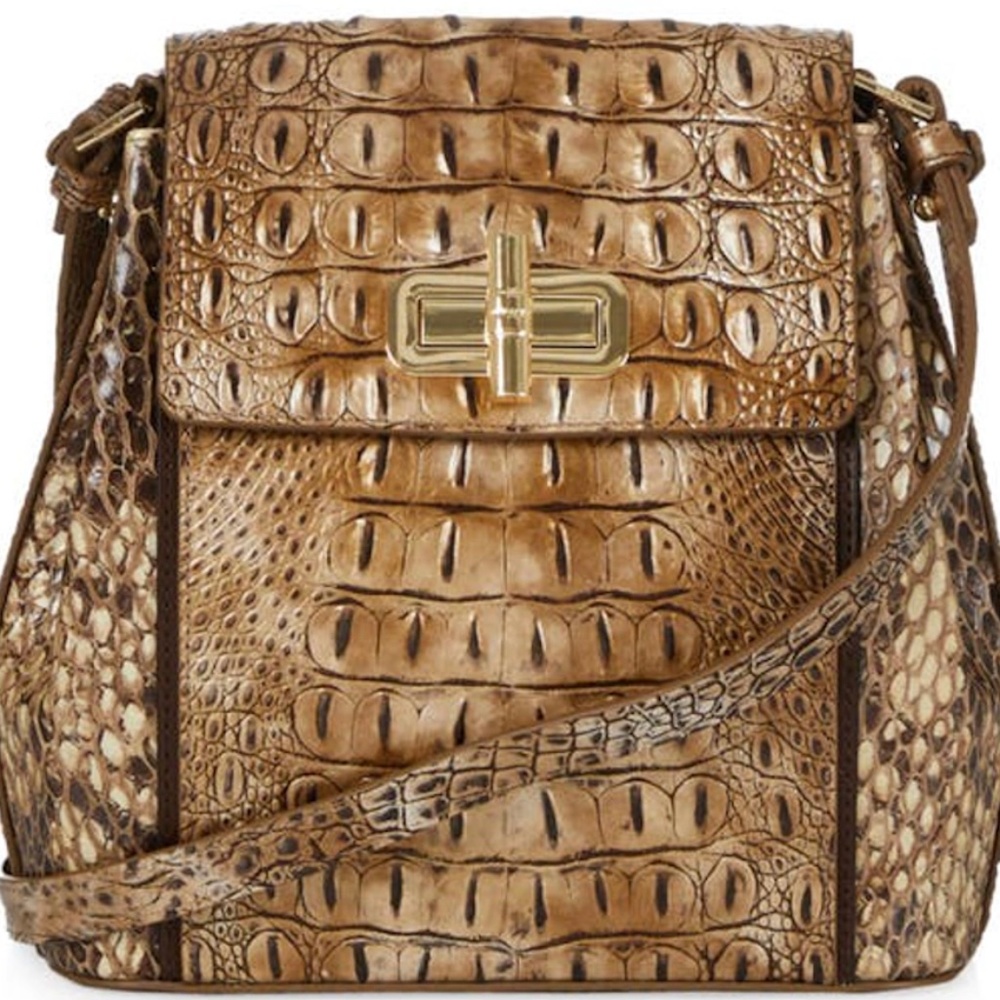 NWT Brahmin Cashew Margo Croc Embossed Leather Crossbody Bag
